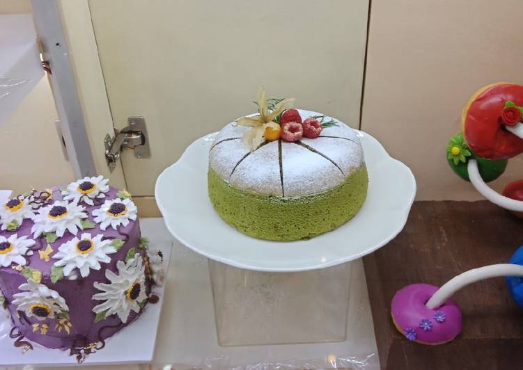 Resep Ciffon cake green tea belah Anti Gagal
