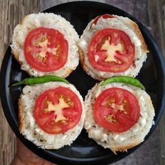 A picture of Cheese onion tomato open toastie.
