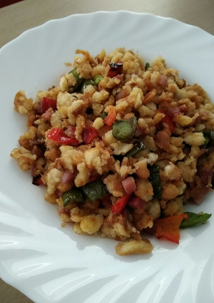Una foto de Migas con pimientos y jamón