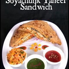 Aloo Paratha Soyachunk Paneer Sandwich A picture of Aloo Paratha Soyachunk Paneer Sandwich.