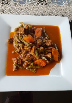 A picture of Beef Steaks with Guajillo Chiles, Carrots, and Nopales.