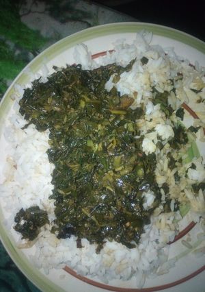 A picture of Rice and vegetables.