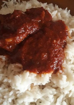 A picture of Rice and stew.