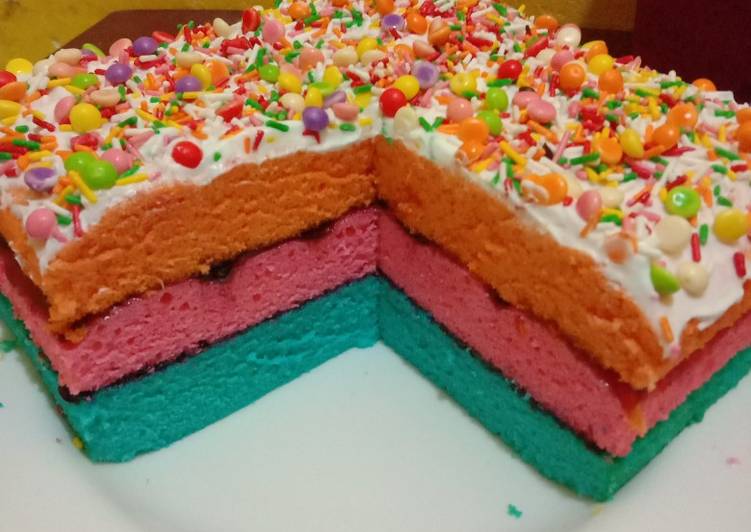 Cara membuat Rainbow cake selai blueberry nikmat