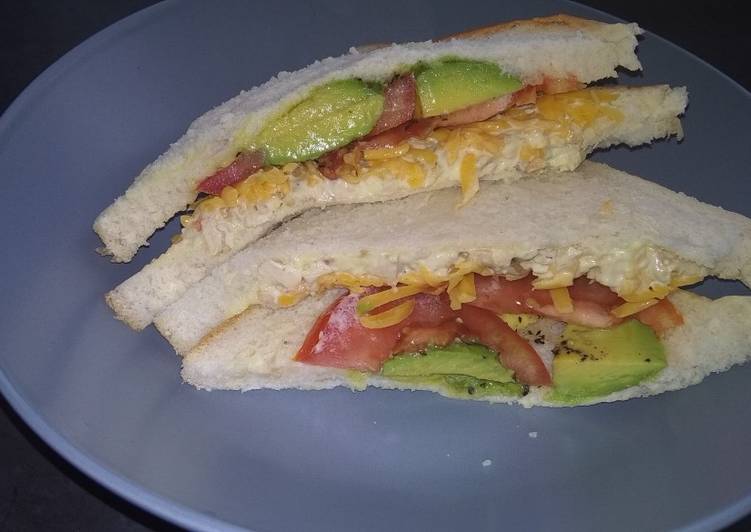 Chicken mayo, cheese and avocado sandwich