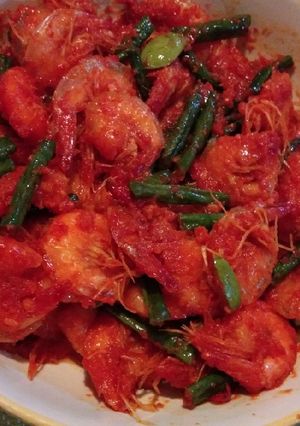 Foto resep Udang sambel pete kacang panjang