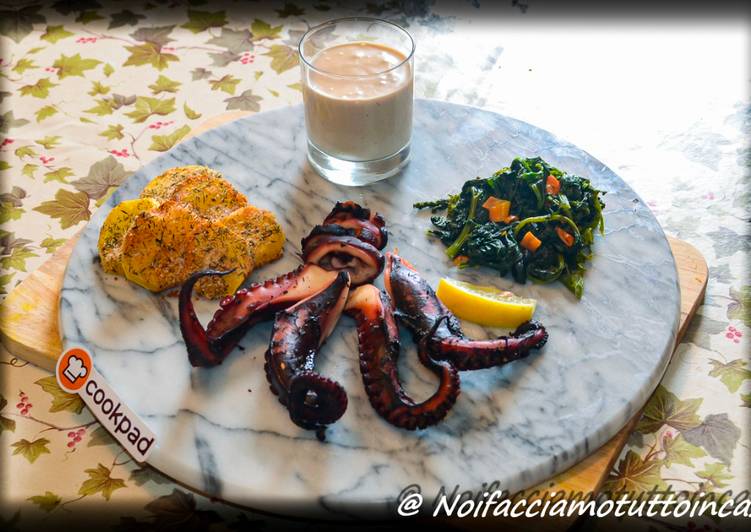 Polpo Sous Vide con la sua maionese e verdure spadellate