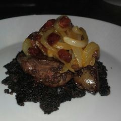 A picture of Chicken Liver, Chorizo, Sweated Red Onion with Black Pudding.