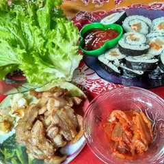 A picture of Samgyeopsal #nonhalal (삼겹살) & Kimbab(김밥).