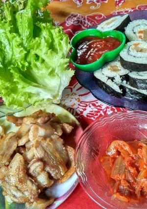 Foto resep Samgyeopsal #nonhalal (삼겹살) & Kimbab(김밥)