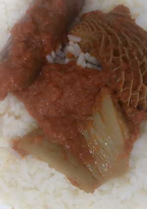 A picture of Rice and stew.