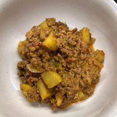 Dum ka alu mutton kheema A picture of Dum ka alu mutton kheema.