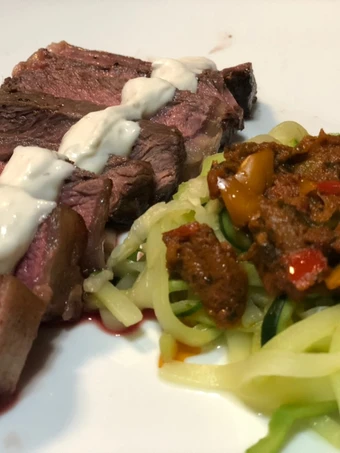 Easy Way Make Pan Seared NY Strip with Zucchini Pesto which So Delicious