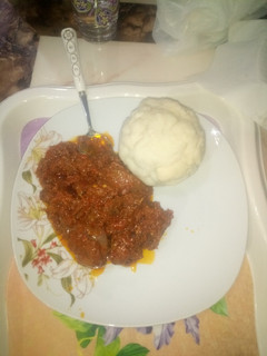 A picture of Pounded yam nd stew.
