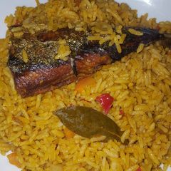 A picture of Jollof rice for lunch.