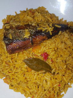 A picture of Jollof rice for lunch.