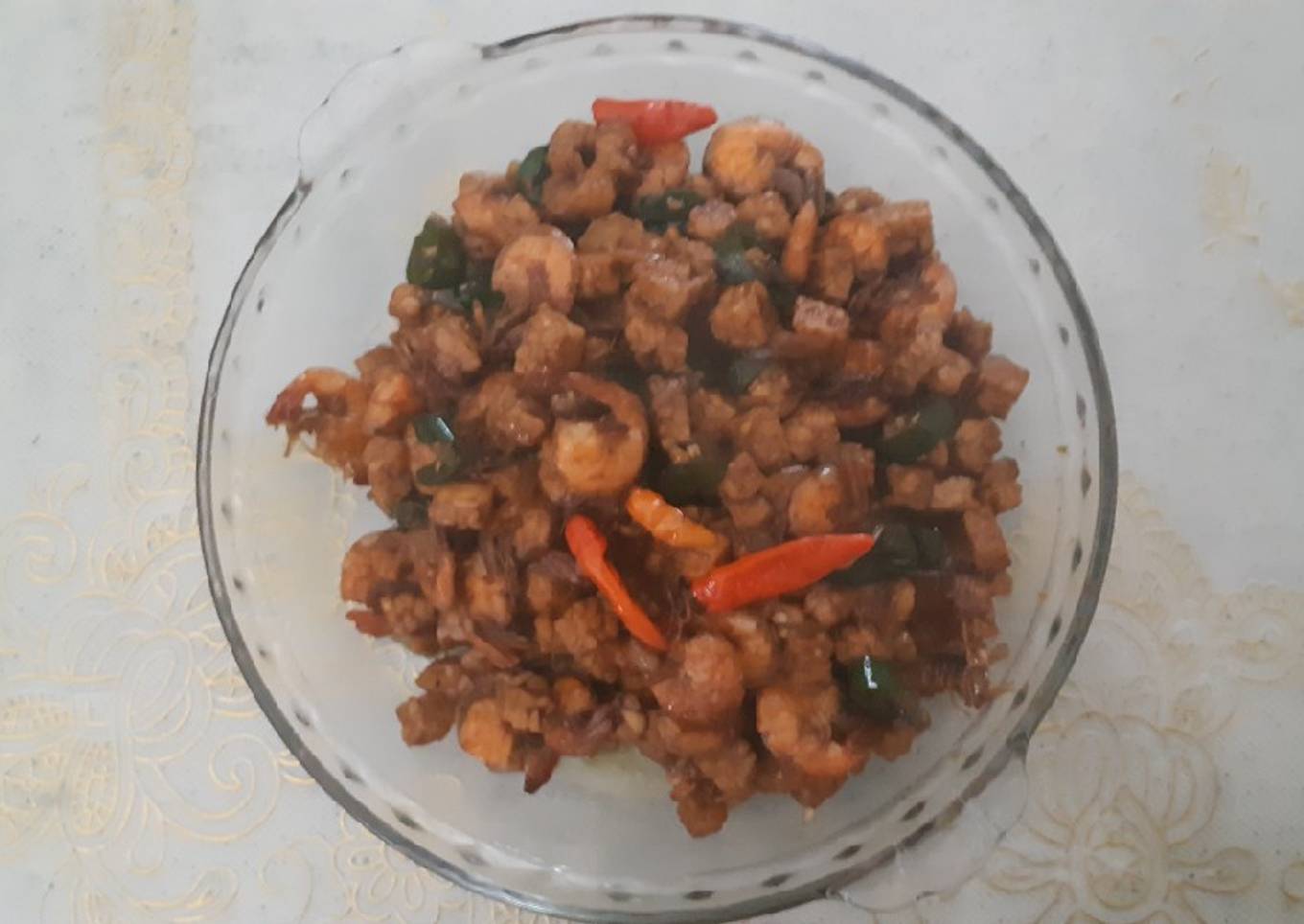 Oseng Tempe Udang cabe Hijau