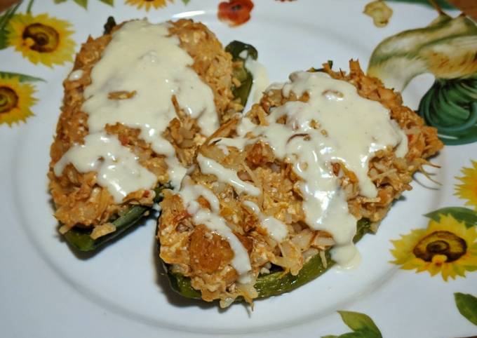 Roasted Poblano Peppers with Chicken & Queso Cheese Sauce