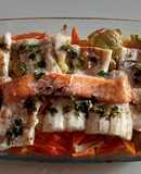 Bacalao y salmón al horno