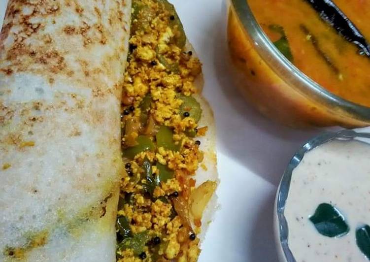 Recipe of Speedy Paneer masala dosa with shambhar chanadaal chutney