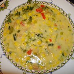 A picture of Leek and clam corn chowder.