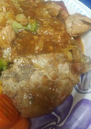 A picture of Pork Loin in an Onion Gravy.