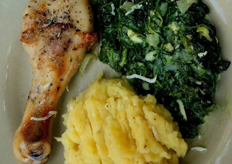 Resep Roasted chicken with creamy spinach | Langkah Membuat Roasted chicken with creamy spinach Yang Lezat