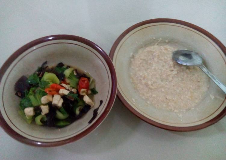 Resep Tumis Jamur Sawi Tahu Pedas + Oatmeal (Diet Sehat) Anti Gagal