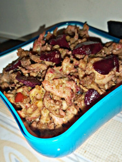 A picture of My shredded chicken with beetroot.