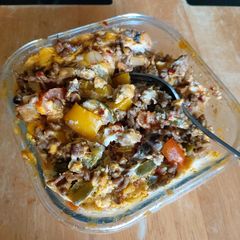 A picture of My leftover taco omelette bowl.