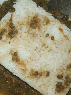 A picture of Greengrams stew and rice.