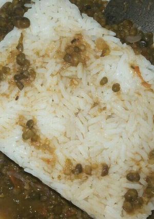 A picture of Greengrams stew and rice.