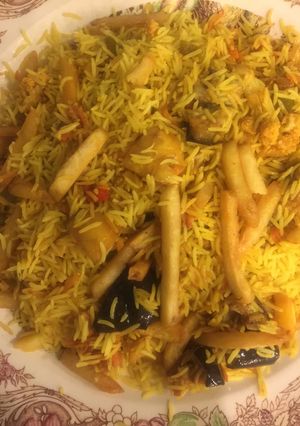 صورة لوصفة مقلوبه خضار بدون دجاج ولحم