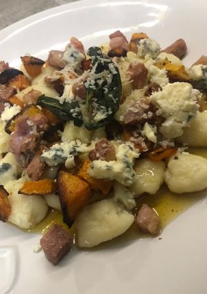 A picture of Butternut, Bacon, Blue Cheese and Browned Butter Gnocchi.