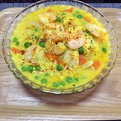 Curry shrimp with vegetable A picture of Curry shrimp with vegetable.