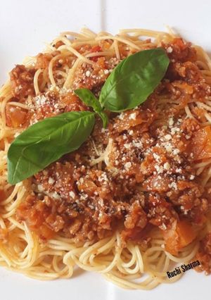A picture of Vegetarian Bolognese Spaghetti.
