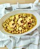 Potaje de garbanzos con solomillo de atún y gambón