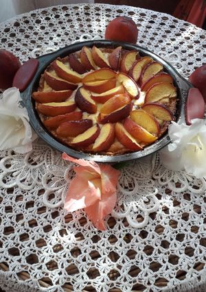 O poză a rețetei Prăjitură cu brînza și nectarine.