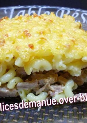 Une photo de Gratin de pâtes aux restes de rouelle de porc
