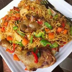 A picture of Stir fry minced noodles and egg.