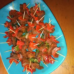 Fried beef kebabs A picture of Fried beef kebabs.