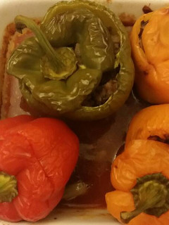 A picture of Stuffed peppers with meat.