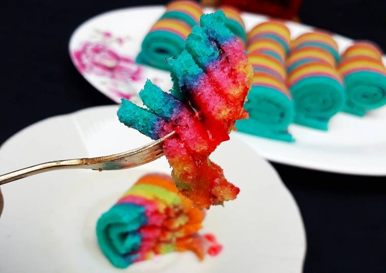 Resep masakan Mini Rainbow Roll Cake 🌈 | Resep Membuat Mini Rainbow Roll Cake 🌈 Yang Bikin Ngiler