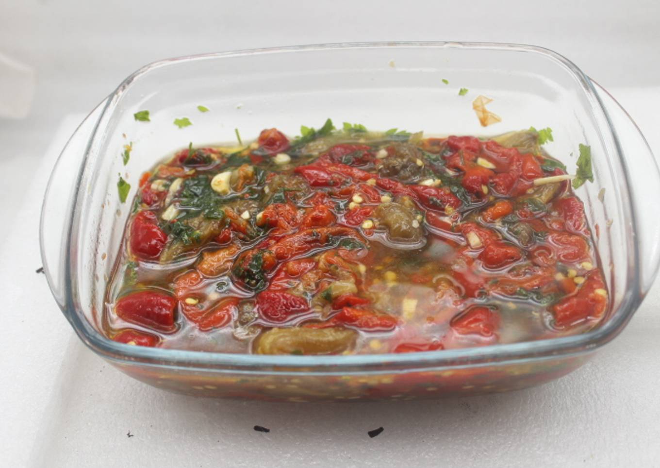 Ensalada de pimientos y berenjenas asadas