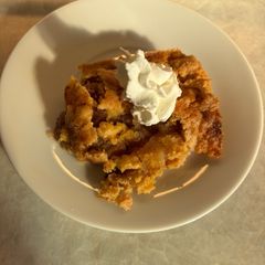 A picture of Apple Cobbler with a Yellow Cake Mix.