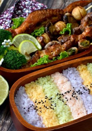 烤肉串彩米飯盒 的食譜成品照片