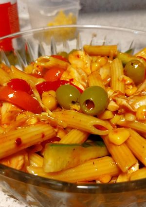 A picture of Pakistani style buffet pasta salad.