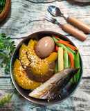 滷蛋、鯖魚、四季豆玉米筍、時蔬便當