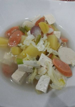 Foto resep Sup Tahu tinggi protein (sosis, bakso ikan, sawi, kentang)