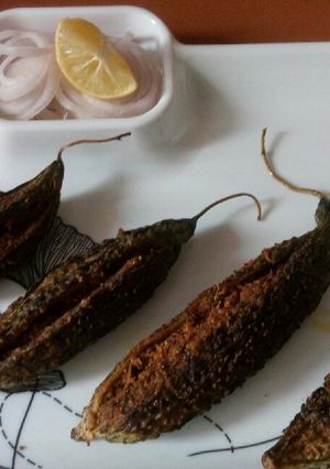 A picture of Bharwa karela (stuffed bitter guard).
